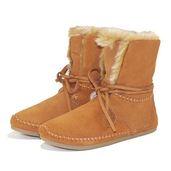 TOM's Zahara Chestnut Suede Mocassin Faux Fur Bootie Size 7 NEW Southwest Style - Picture 1 of 7